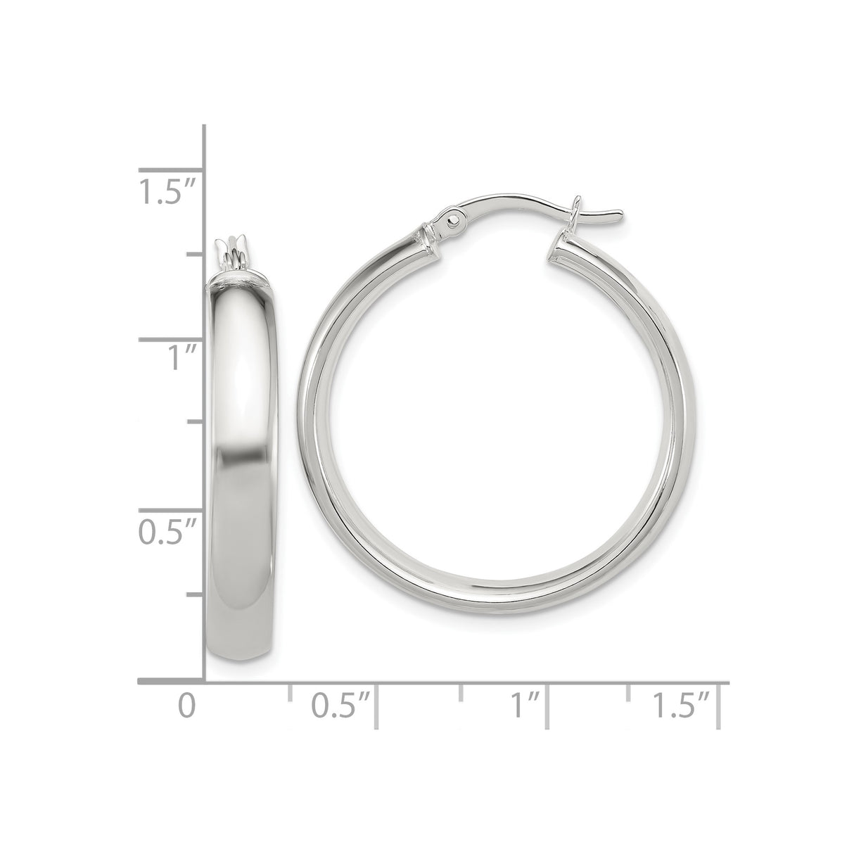 Sterling Silver Hoop Earrings, Polished Round Medium Tube Design with Latch Closure for Women