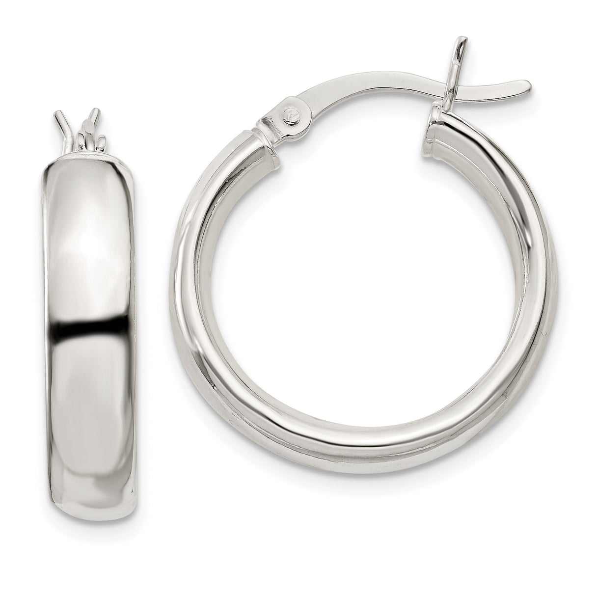 Sterling Silver Hoop Earrings, 20mm Polished Round Hinged Snap Hoops for Women