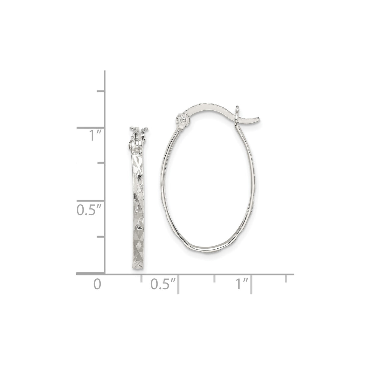 Sterling Silver Oval Hoop Earrings with Diamond Cut Textured Design for Women