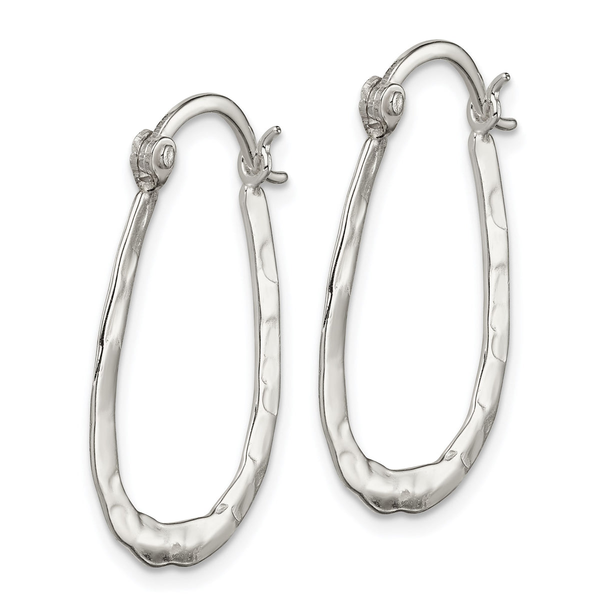 Sterling Silver Oval Hoop Earrings with Textured Hammered Finish, Latch-Back Closure