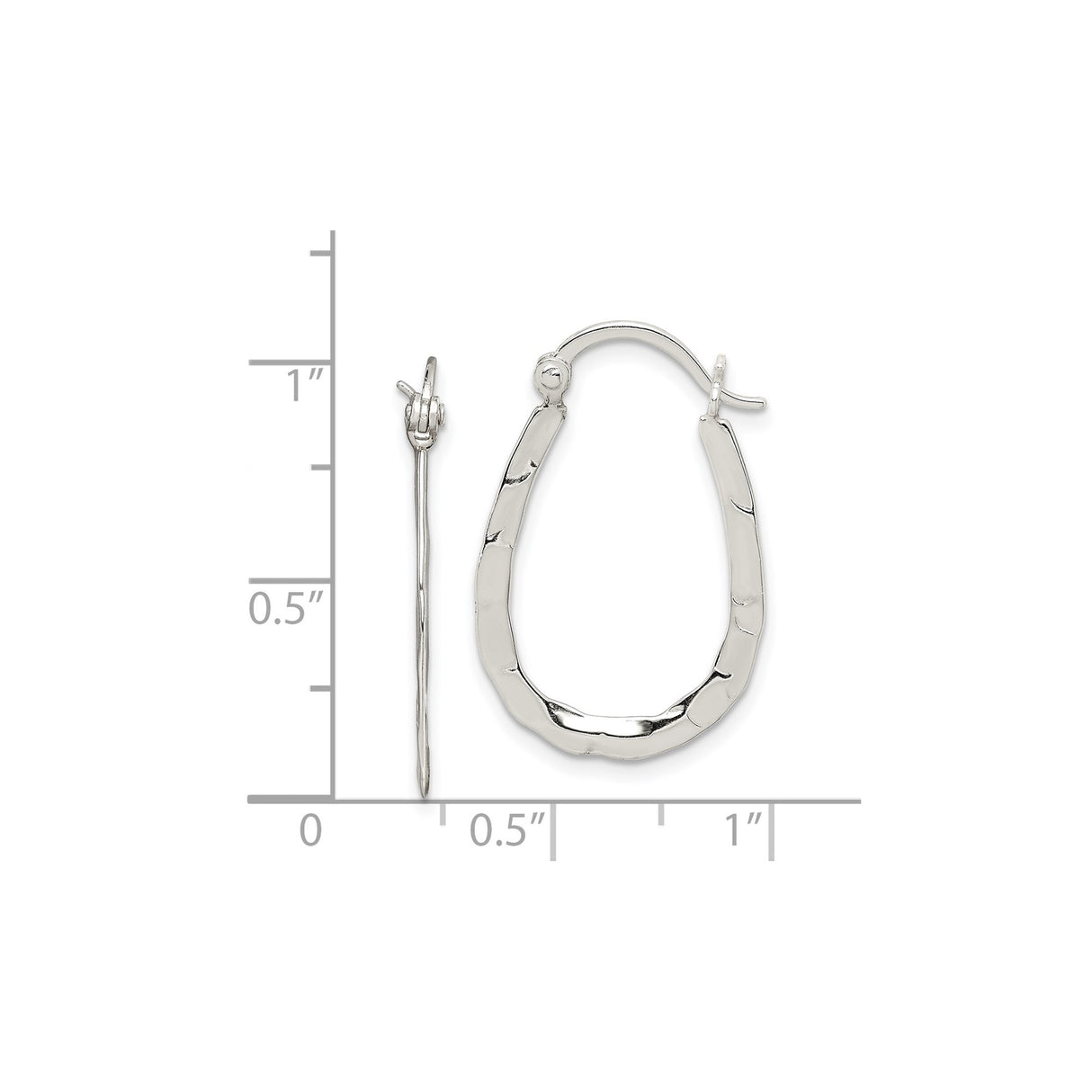 Sterling Silver Oval Hoop Earrings with Textured Hammered Finish, Latch-Back Closure
