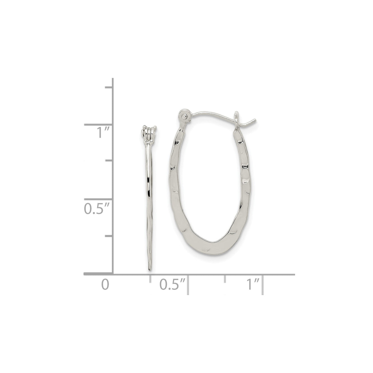 Sterling Silver Oval Hoop Earrings with Hammered Textured Design for Women