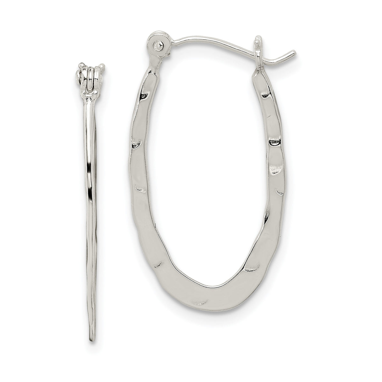 Sterling Silver Oval Hoop Earrings with Hammered Textured Design for Women