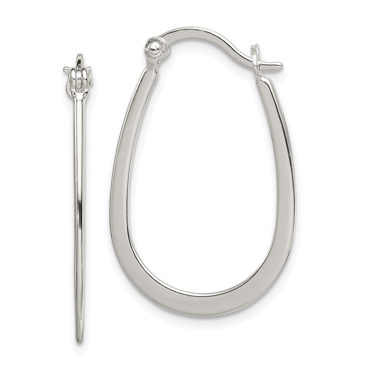 Sterling Silver Teardrop Hoop Earrings with Latch Back, Lightweight Minimalist Design