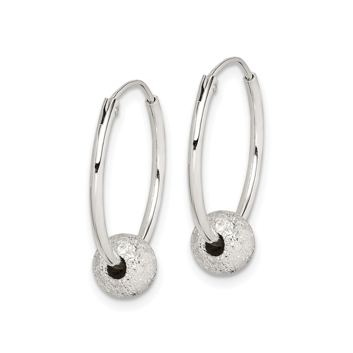 Sterling Silver Hoop Earrings with Textured Bead, Lightweight Minimalist Design for Women