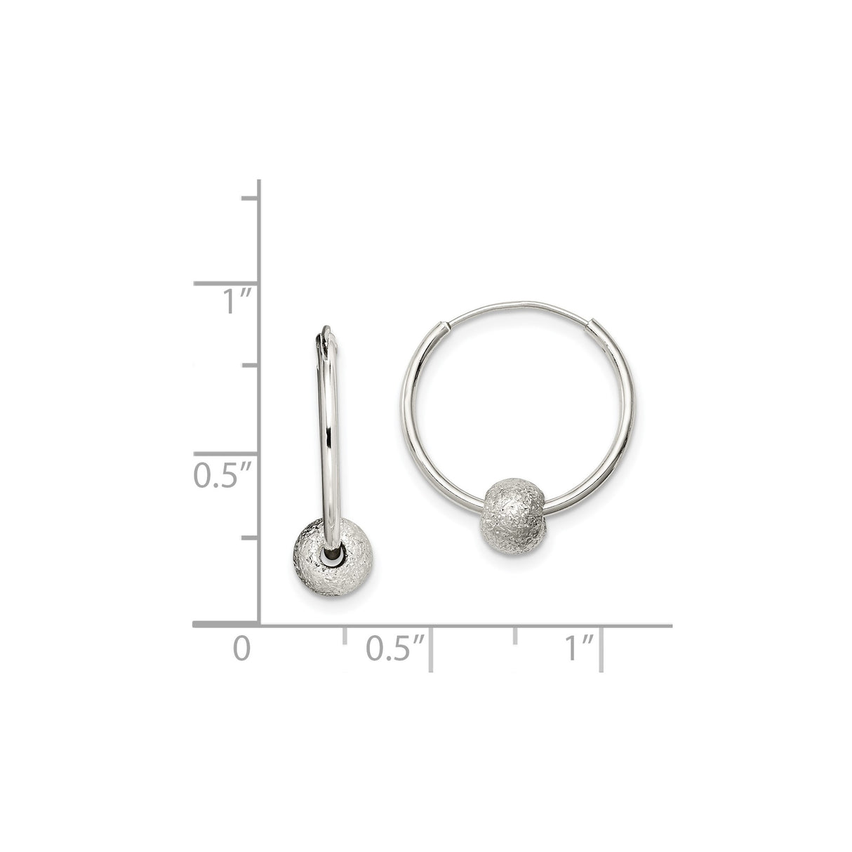 Sterling Silver Hoop Earrings with Textured Bead, Lightweight Minimalist Design for Women