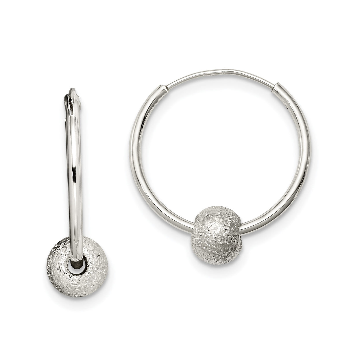 Sterling Silver Hoop Earrings with Textured Bead, Lightweight Minimalist Design for Women