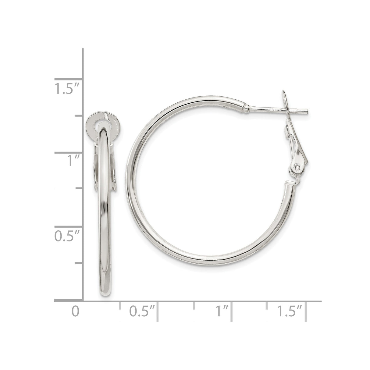 Sterling Silver Hoop Earrings, Classic Polished Finish with Secure Latch Back Closure