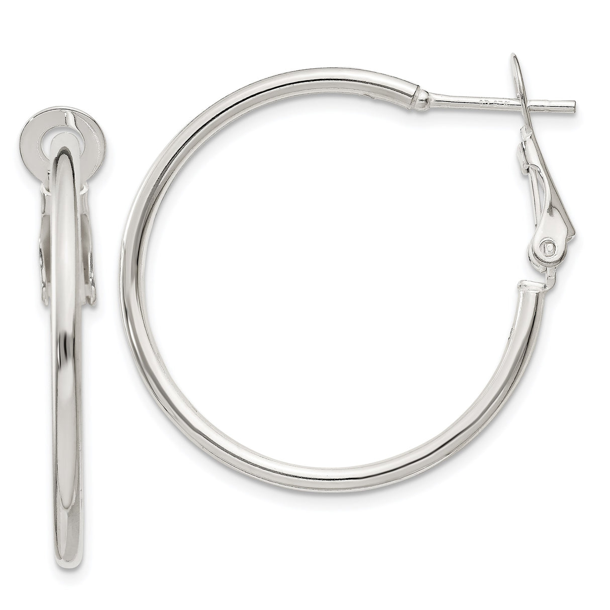 Sterling Silver Hoop Earrings, Classic Polished Finish with Secure Latch Back Closure