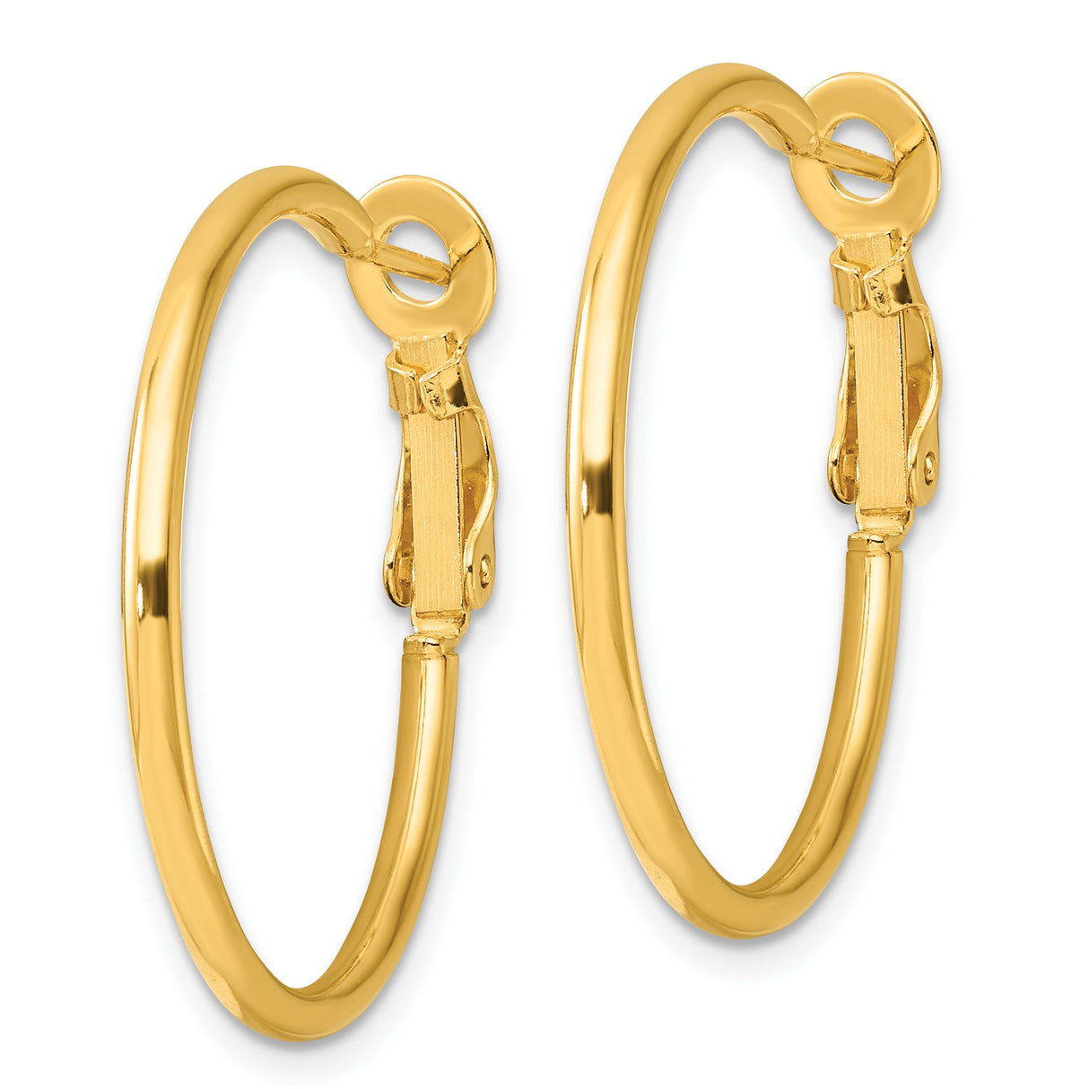 Sterling Silver Hoop Earrings, Gold Tone Polished Finish, Hinged Snap Closure, Medium Size