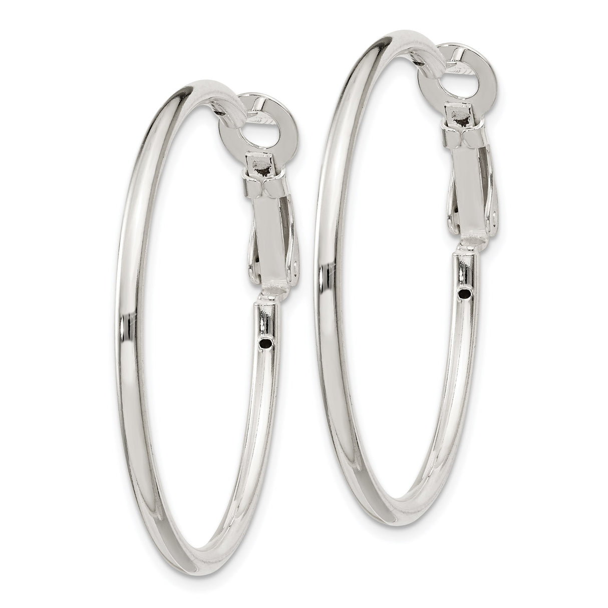 Sterling Silver Hoop Earrings, Polished Round Minimalist Design with Latch-Back Closure