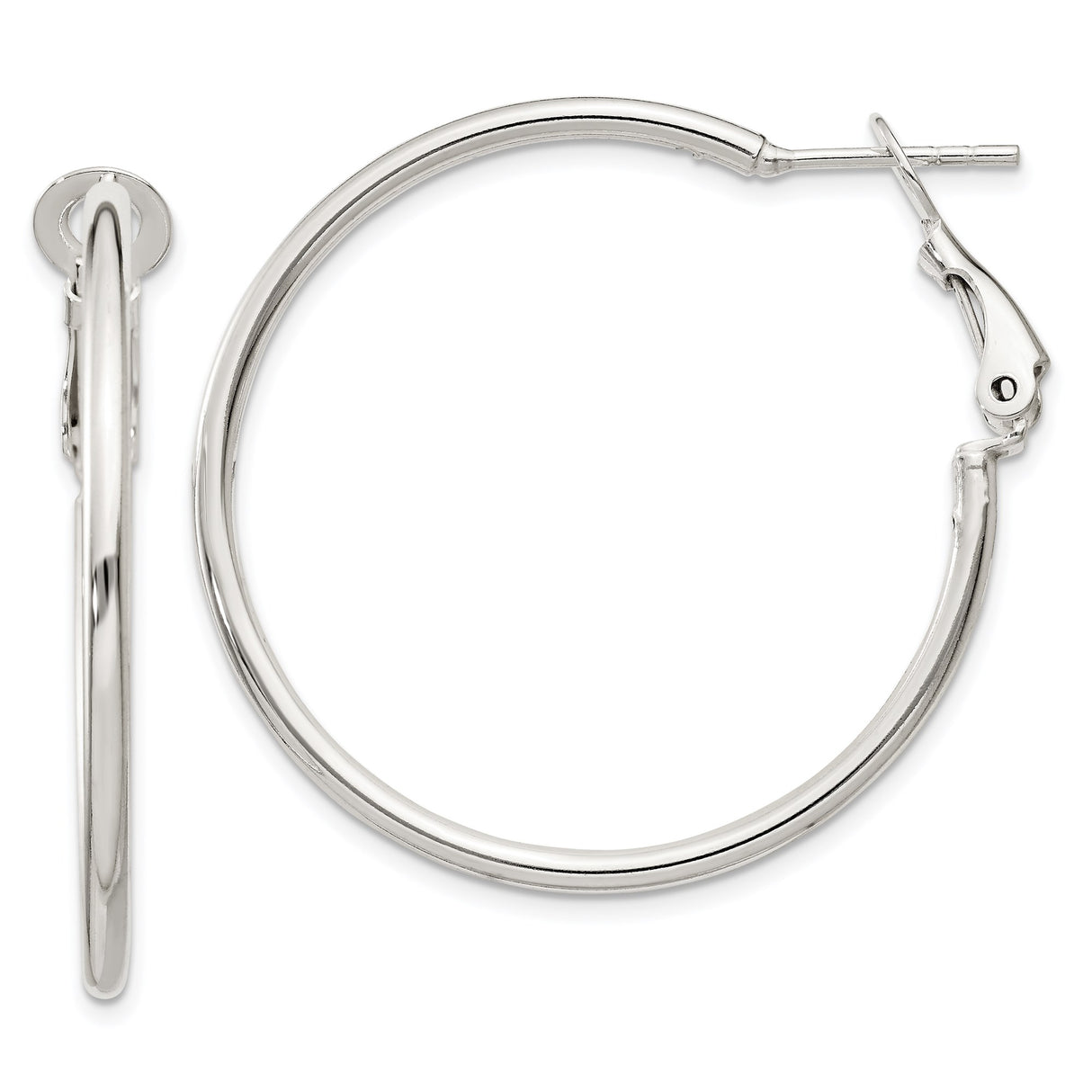 Sterling Silver Hoop Earrings, Polished Round Minimalist Design with Latch-Back Closure