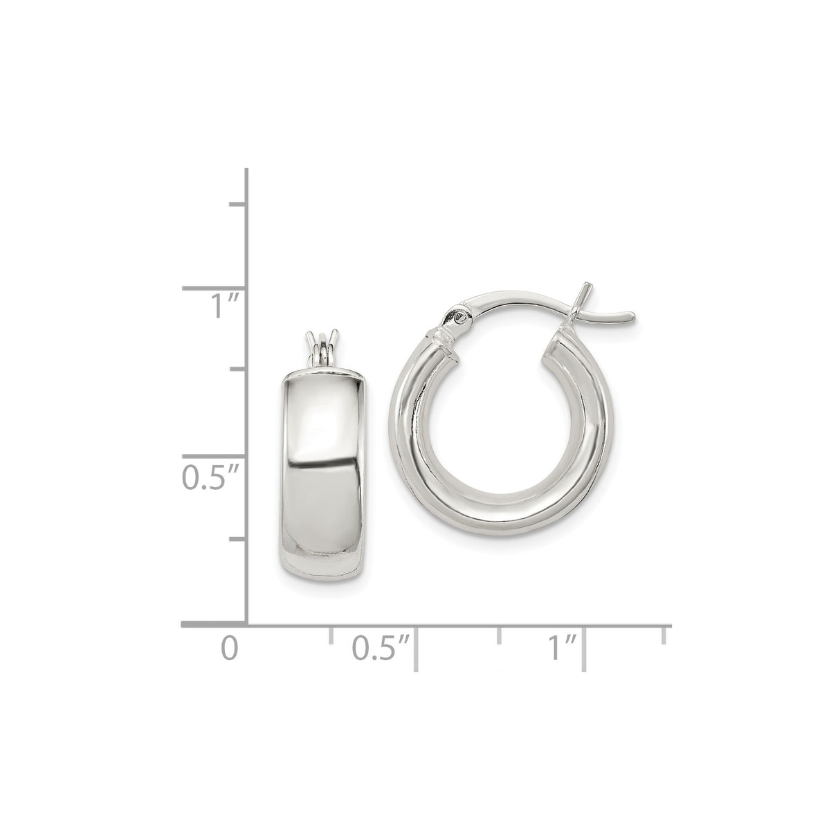 Sterling Silver Hoop Earrings, Polished Domed Design with Hinged Snap Closure for Women