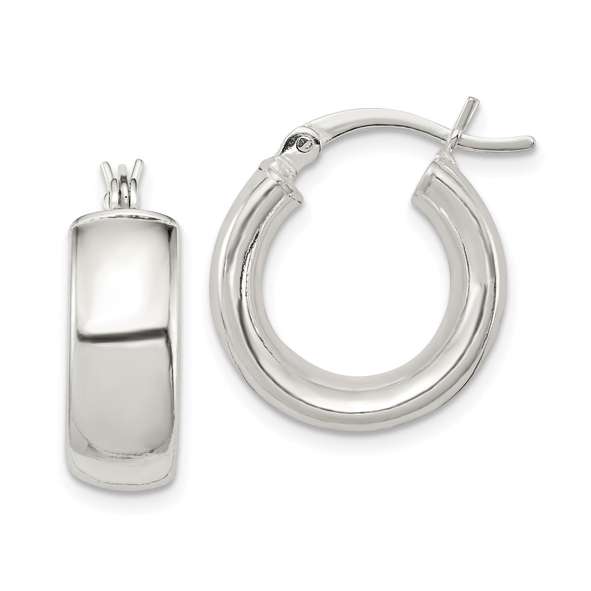 Sterling Silver Hoop Earrings, Polished Domed Design with Hinged Snap Closure for Women