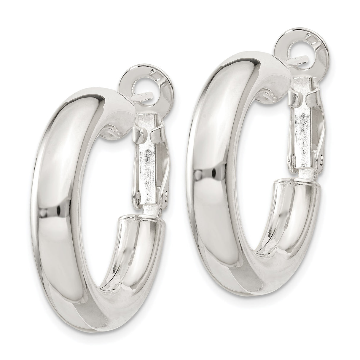 Sterling Silver Hoop Earrings, Thick Round Tube Design with Latch-Back Closure