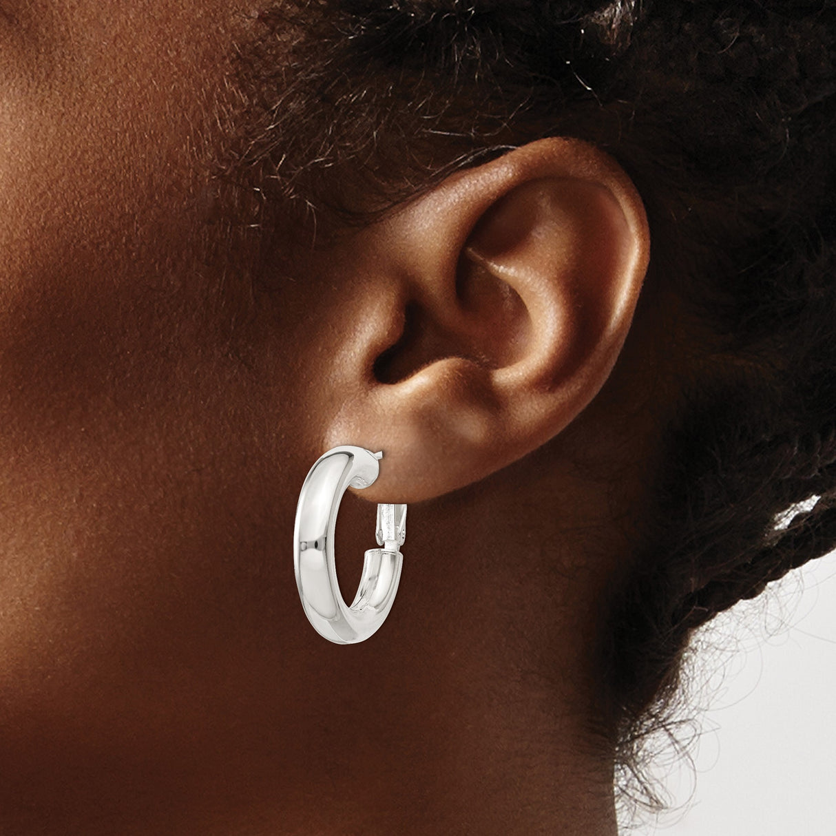 Sterling Silver Hoop Earrings, Thick Round Tube Design with Latch-Back Closure