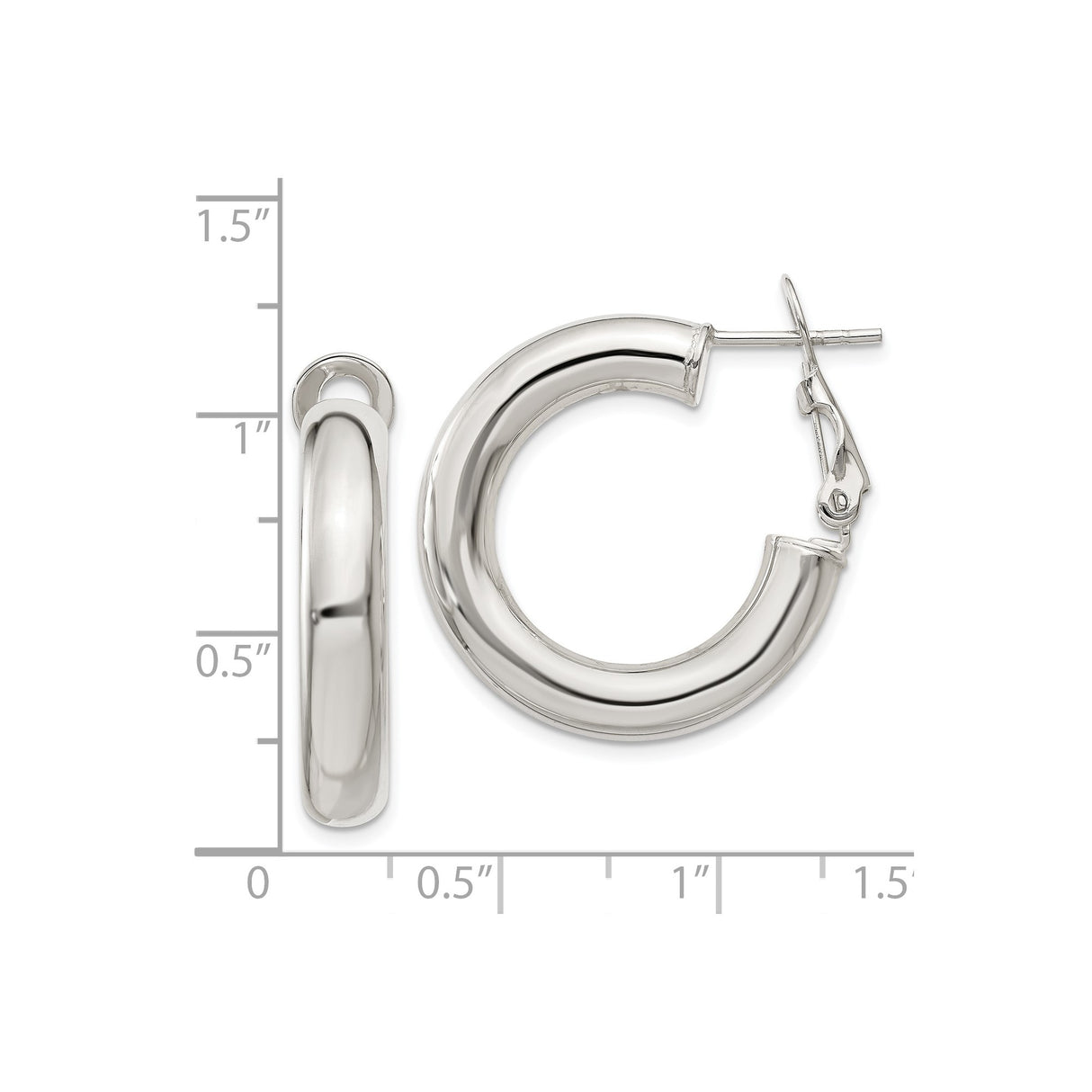 Sterling Silver Hoop Earrings, Thick Round Tube Design with Latch-Back Closure