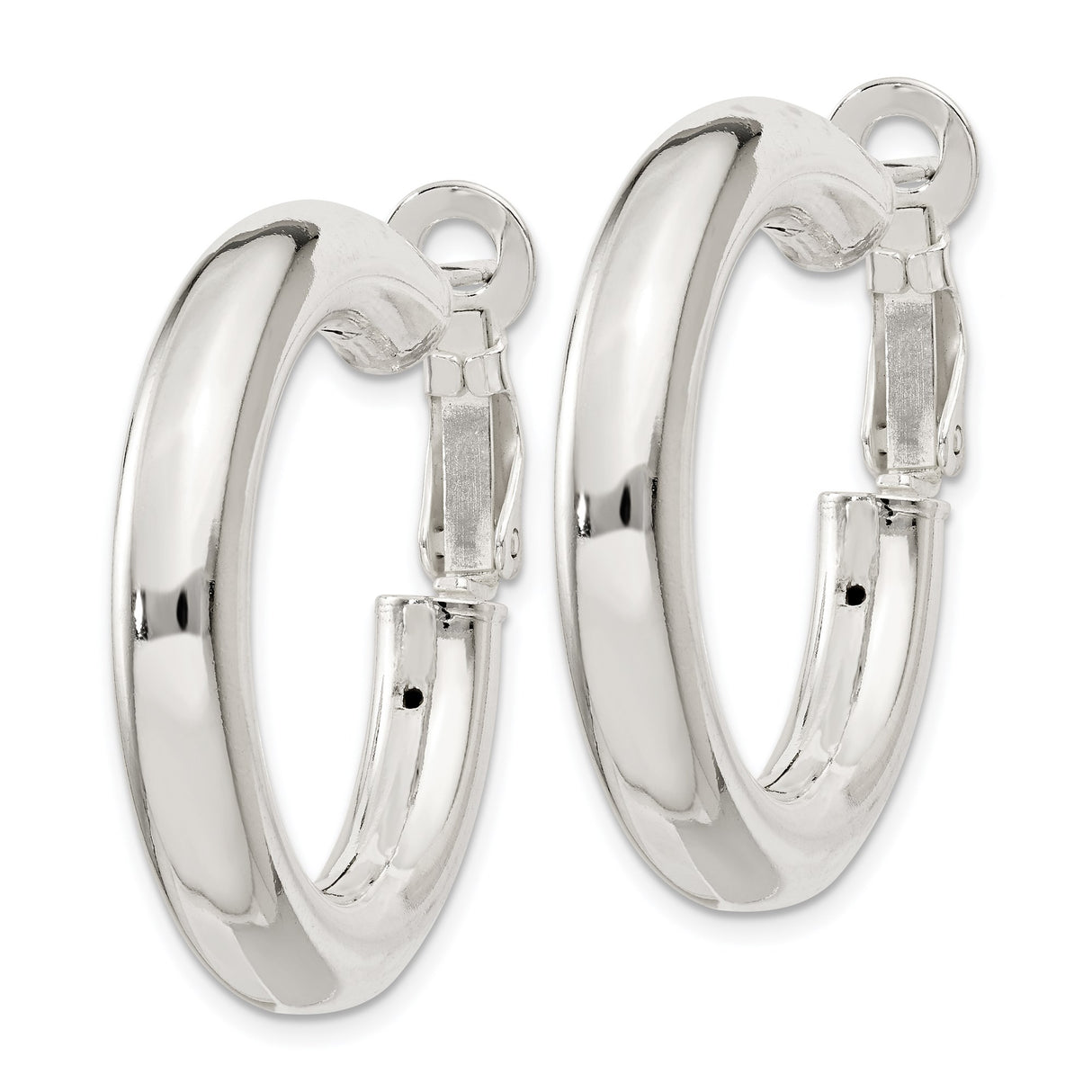 Sterling Silver Hoop Earrings, Smooth High Polish Round Design with Omega Back Closure