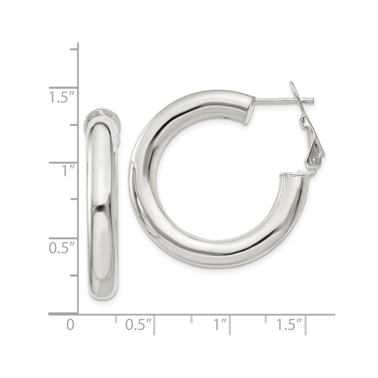 Sterling Silver Hoop Earrings, Smooth High Polish Round Design with Omega Back Closure