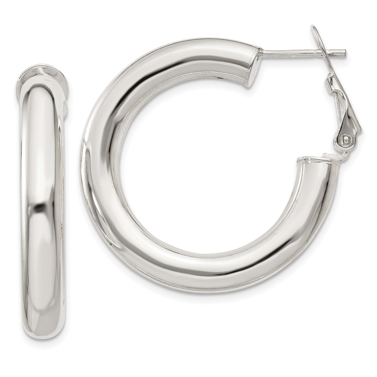 Sterling Silver Hoop Earrings, Smooth High Polish Round Design with Omega Back Closure