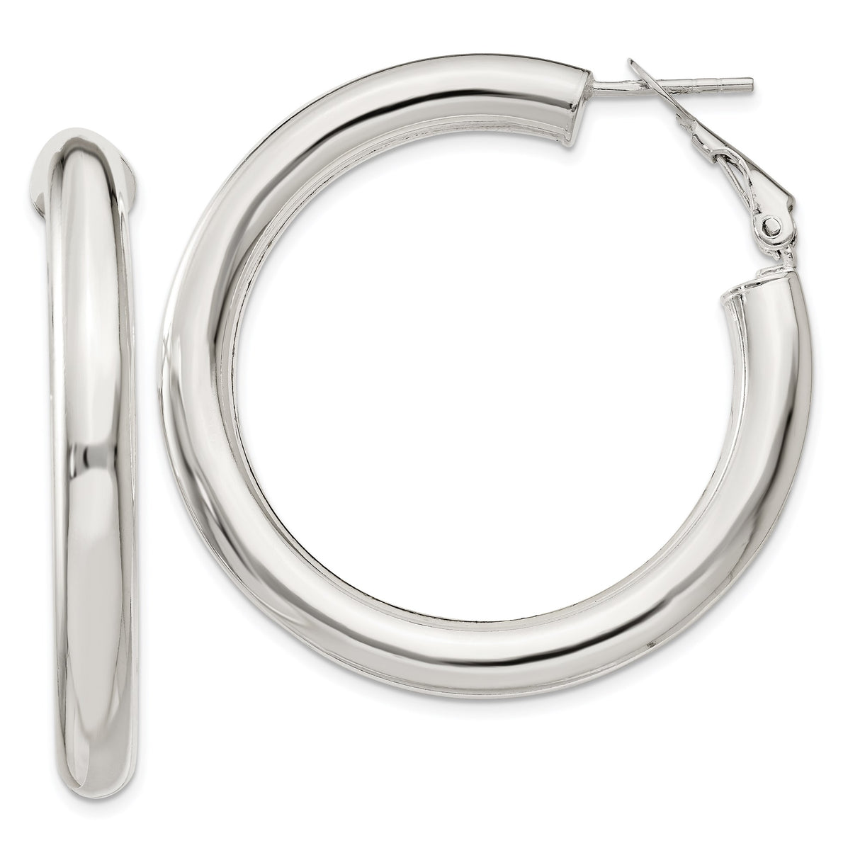 Sterling Silver Hoop Earrings with Omega Back, Small Lightweight Polished Round Design for Women