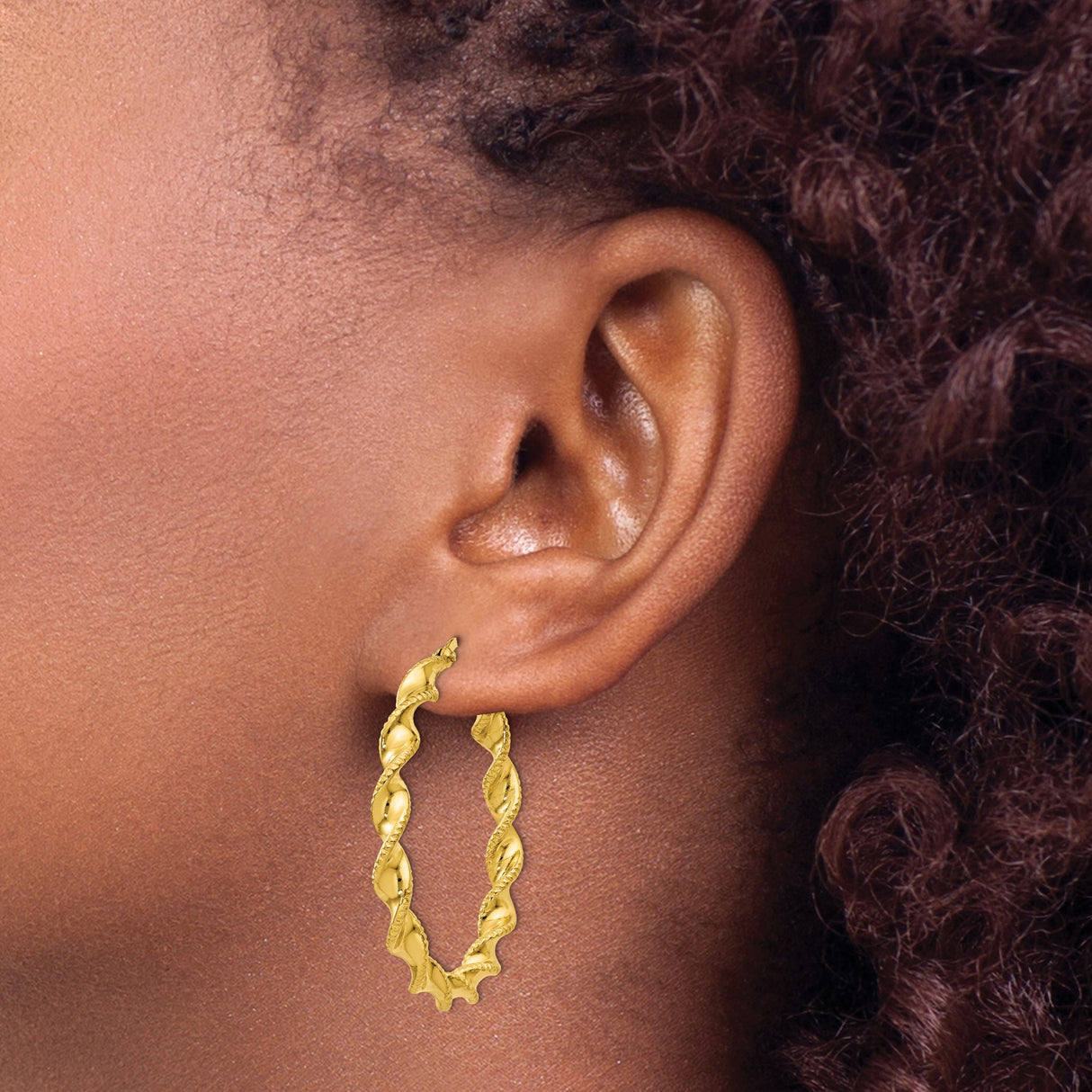 Sterling Silver Gold Plated Twisted Hoop Earrings with Braided Textured Finish