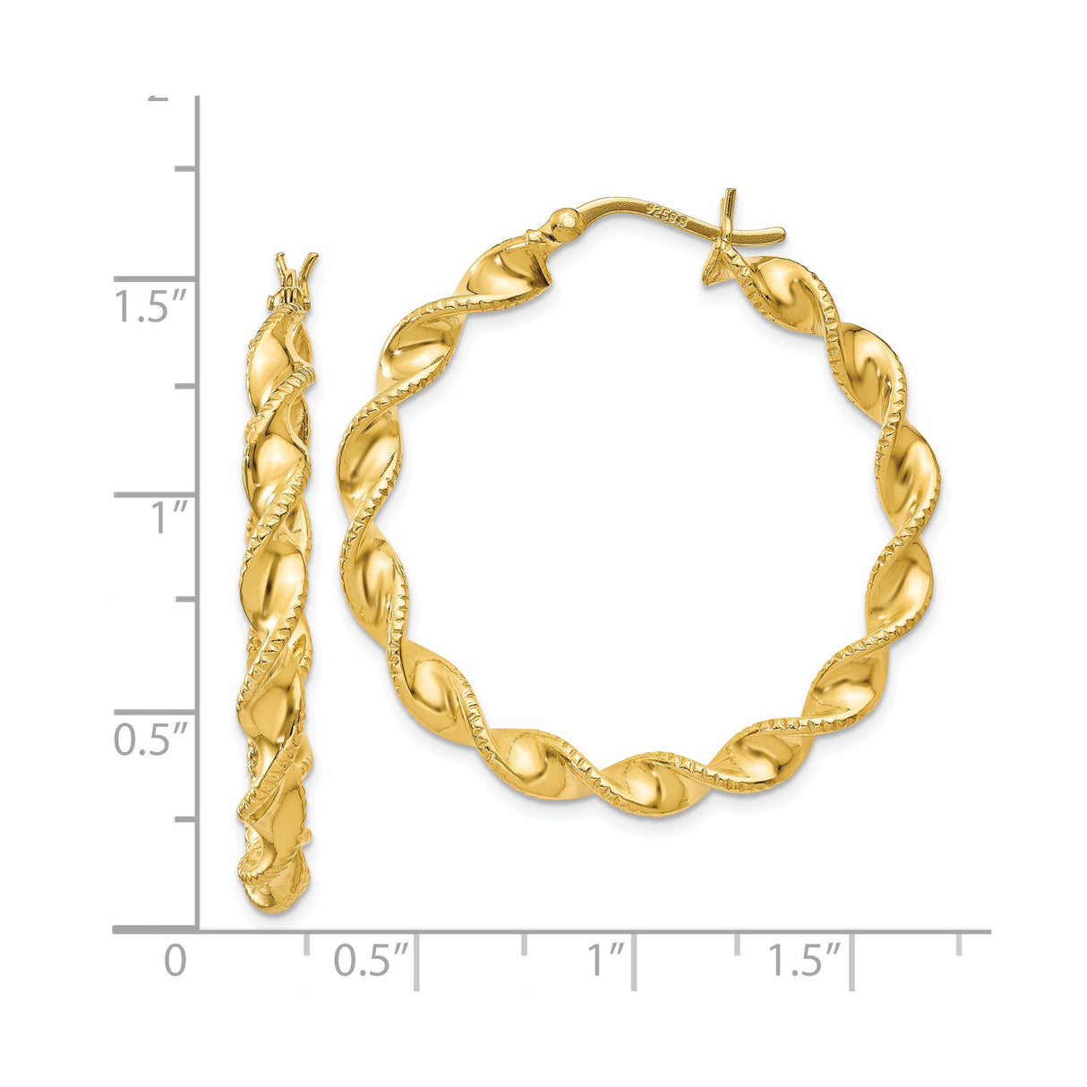 Sterling Silver Gold Plated Twisted Hoop Earrings with Braided Textured Finish