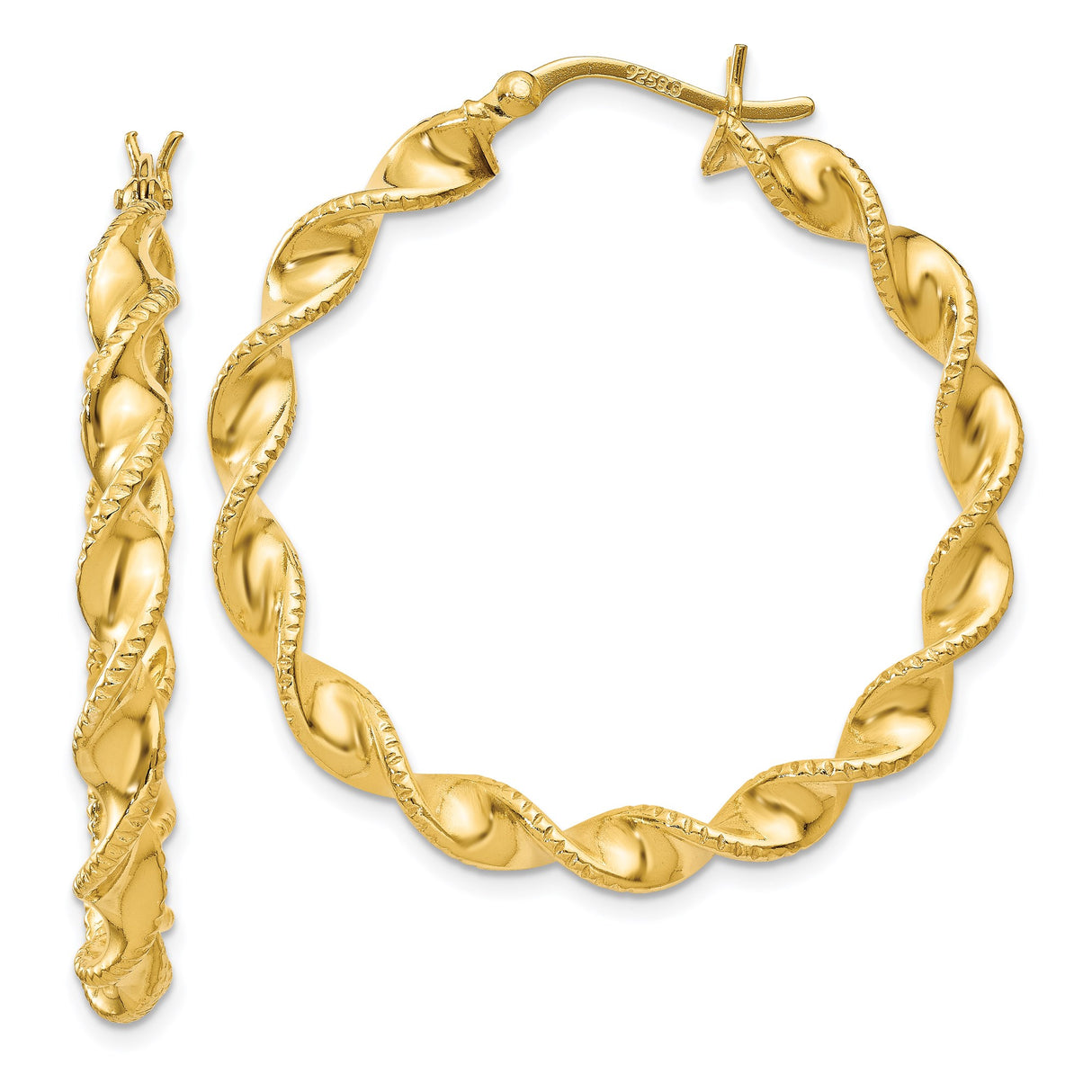 Sterling Silver Gold Plated Twisted Hoop Earrings with Braided Textured Finish