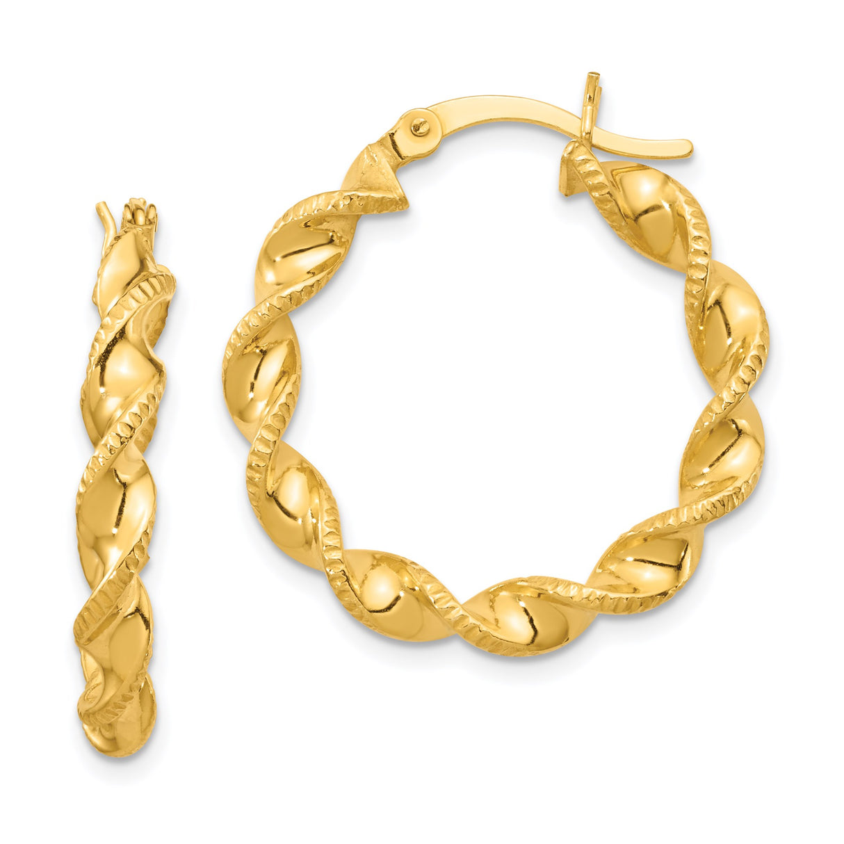 Sterling Silver Twisted Spiral Tube Hoop Earrings with Textured Rope Design