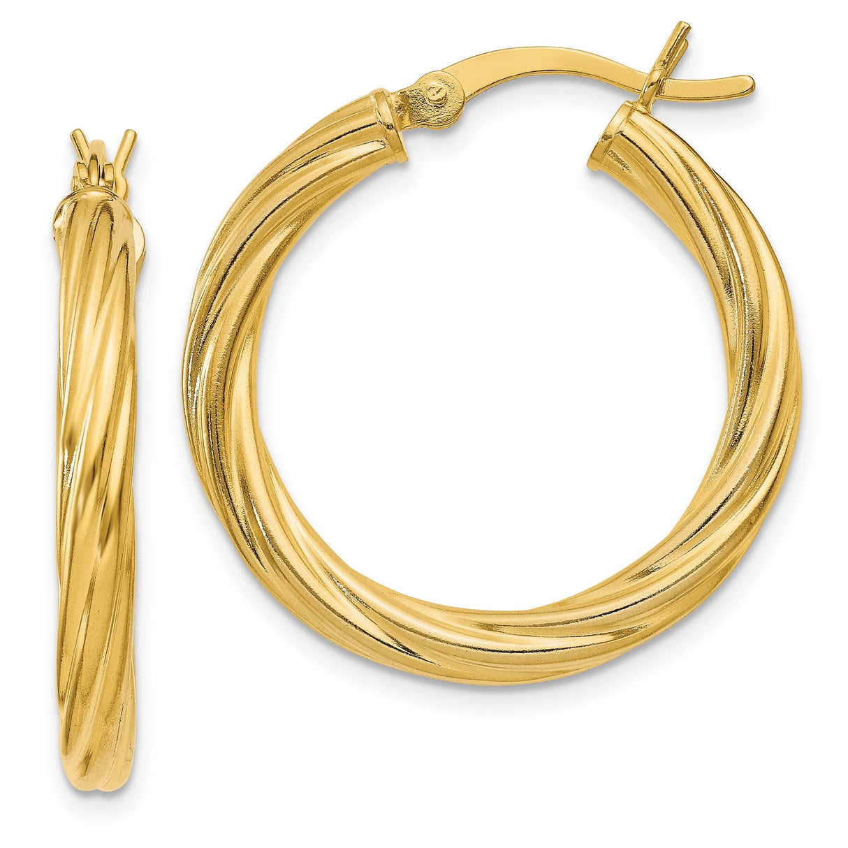 Sterling Silver Hoop Earrings, Gold Plated Twisted Spiral Tube Design, Textured Polished Finish