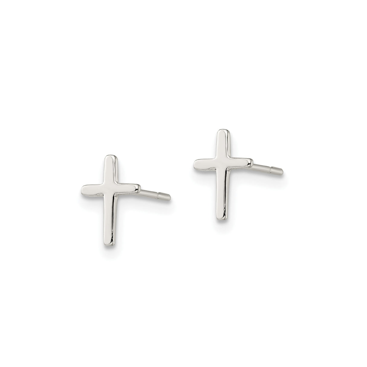 Sterling Silver Cross Stud Earrings, Polished Minimalist Latin Design, Religious Symbolism