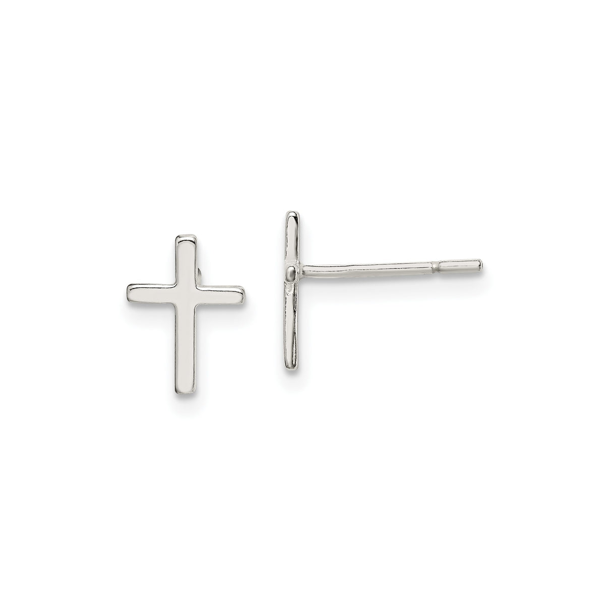 Sterling Silver Cross Stud Earrings, Polished Minimalist Latin Design, Religious Symbolism