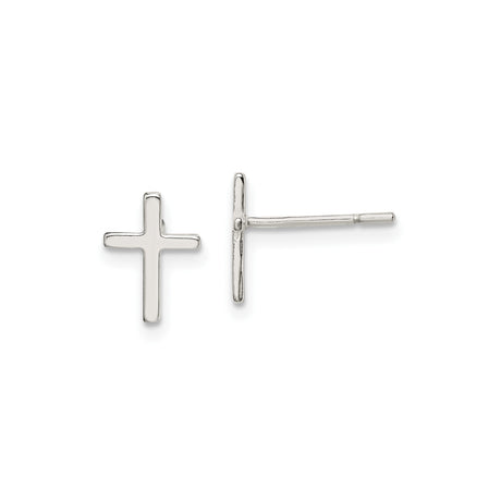 Sterling Silver Cross Stud Earrings, Polished Minimalist Latin Design, Religious Symbolism