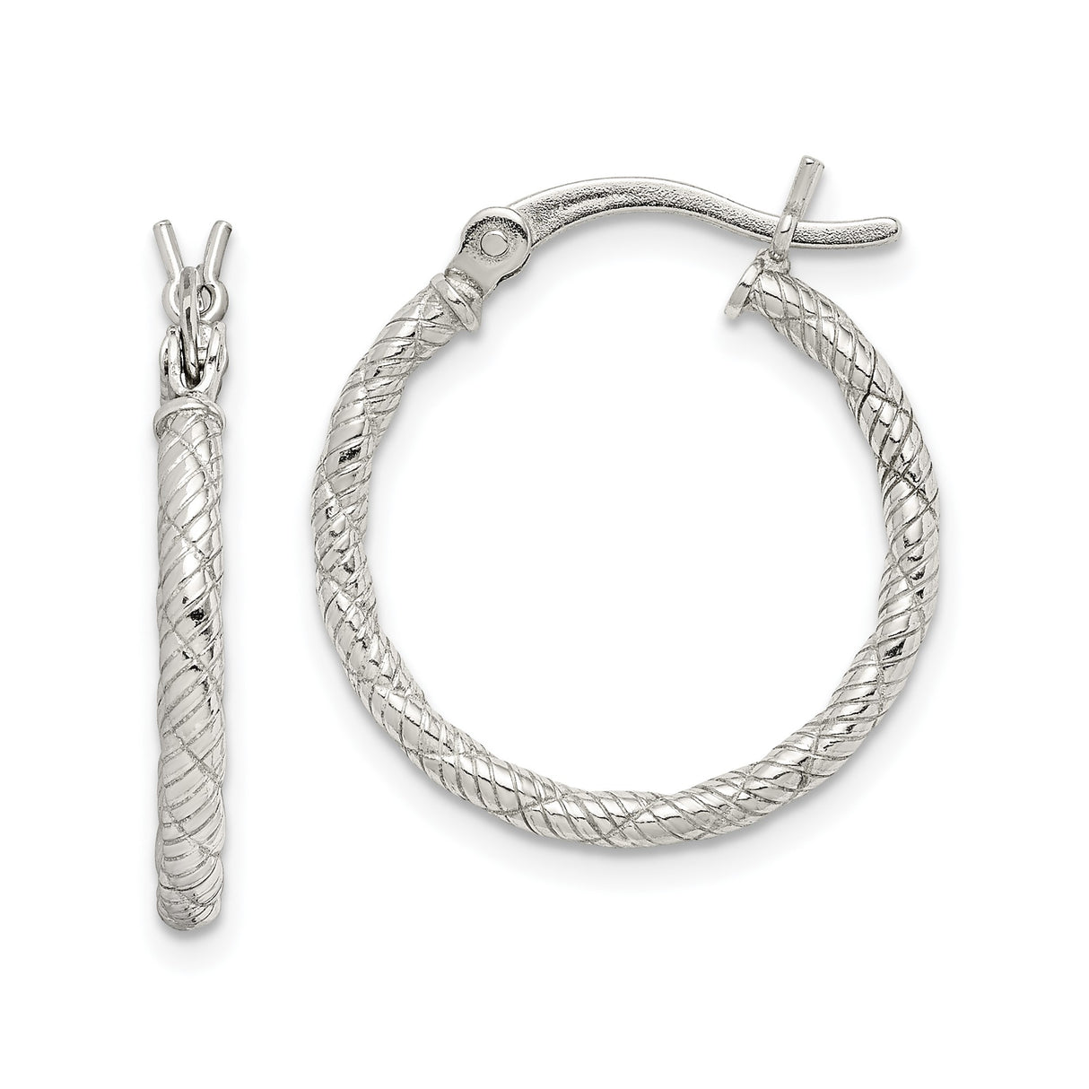 Sterling Silver Hoop Earrings with Twisted Rope Design, Textured Medium Fashion Style for Women