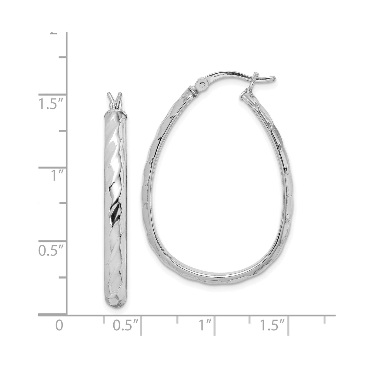 Sterling Silver Teardrop Hoop Earrings, Diamond Cut Twisted Oval Design for Women