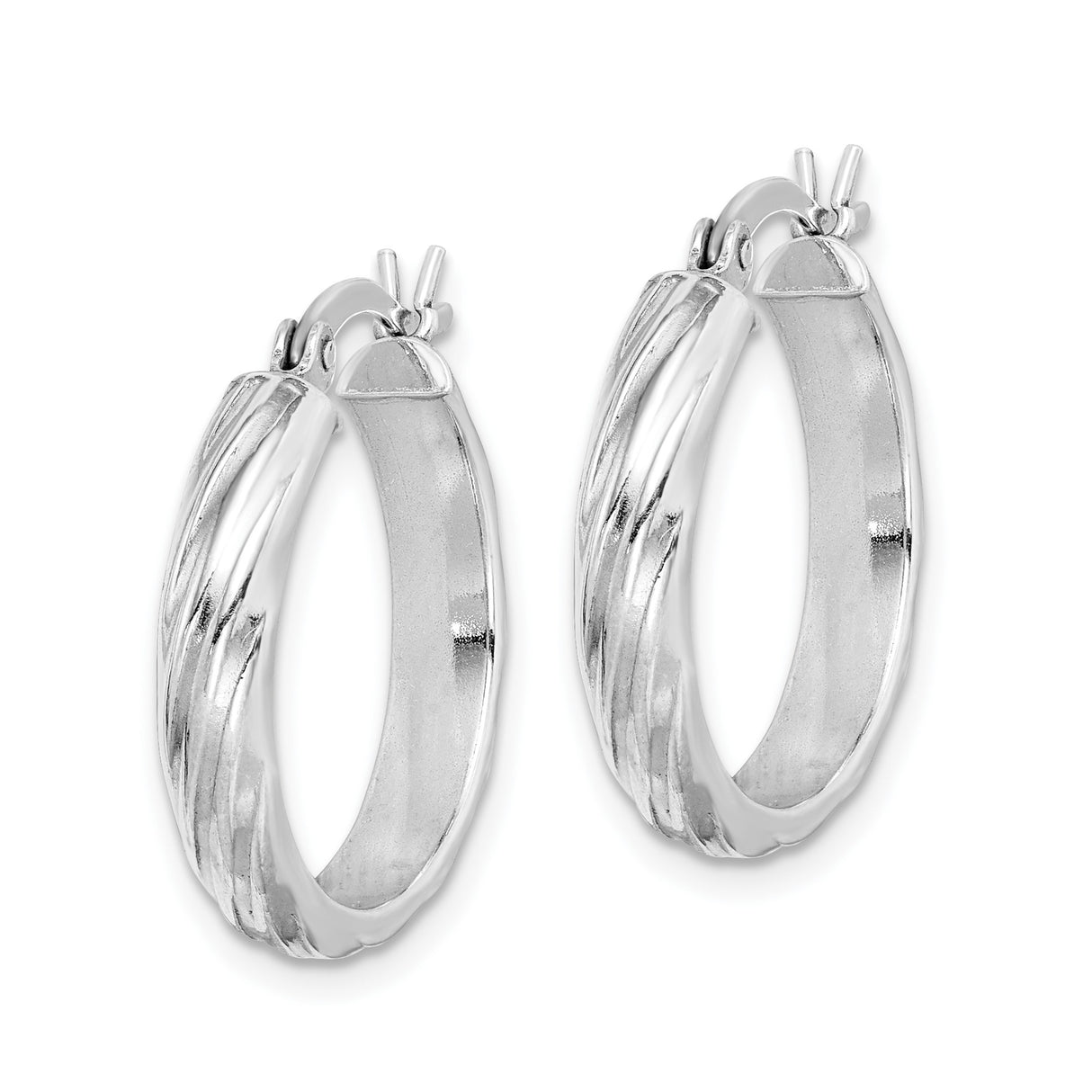 Sterling Silver Hoop Earrings, Twisted Round Design with Polished Textured Finish