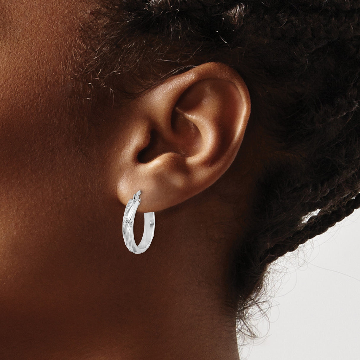 Sterling Silver Hoop Earrings, Twisted Round Design with Polished Textured Finish