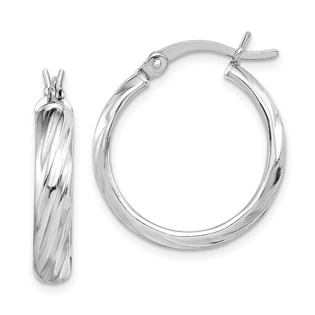 Sterling Silver Hoop Earrings, Twisted Round Design with Polished Textured Finish