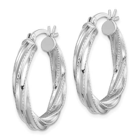 Sterling Silver Twisted Hoop Earrings with Rope Texture and High Polish Finish