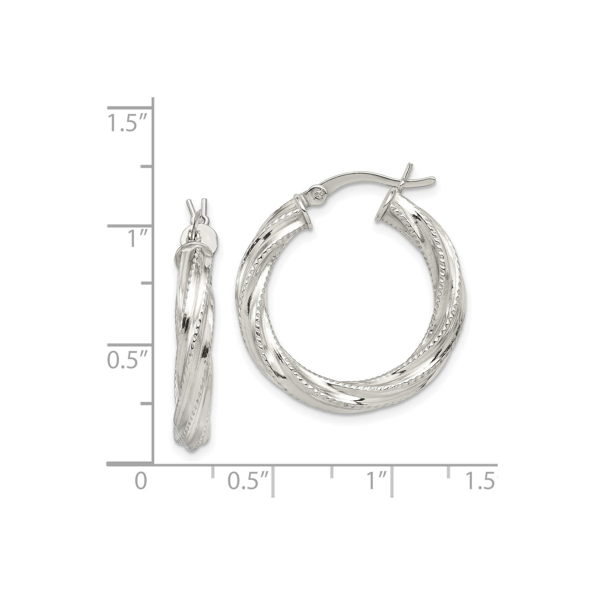 Sterling Silver Twisted Hoop Earrings with Rope Texture and High Polish Finish