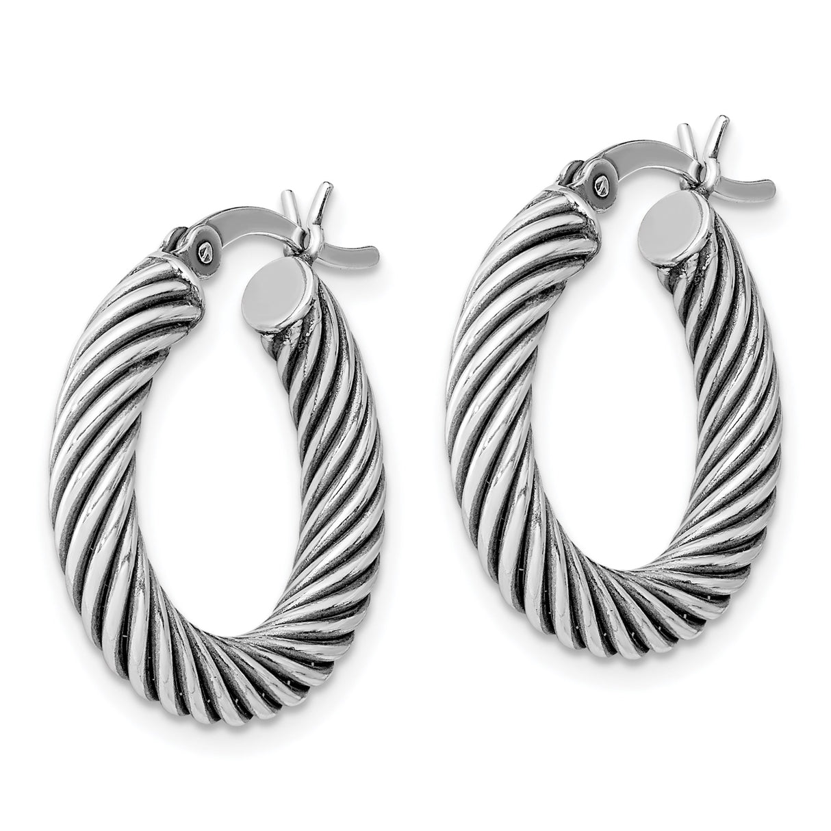 Sterling Silver Twisted Hoop Earrings with Bold Rope Design and Oxidized Detailing