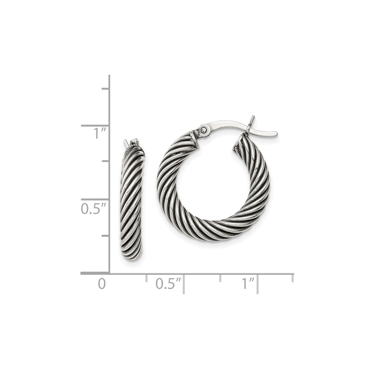 Sterling Silver Twisted Hoop Earrings with Bold Rope Design and Oxidized Detailing