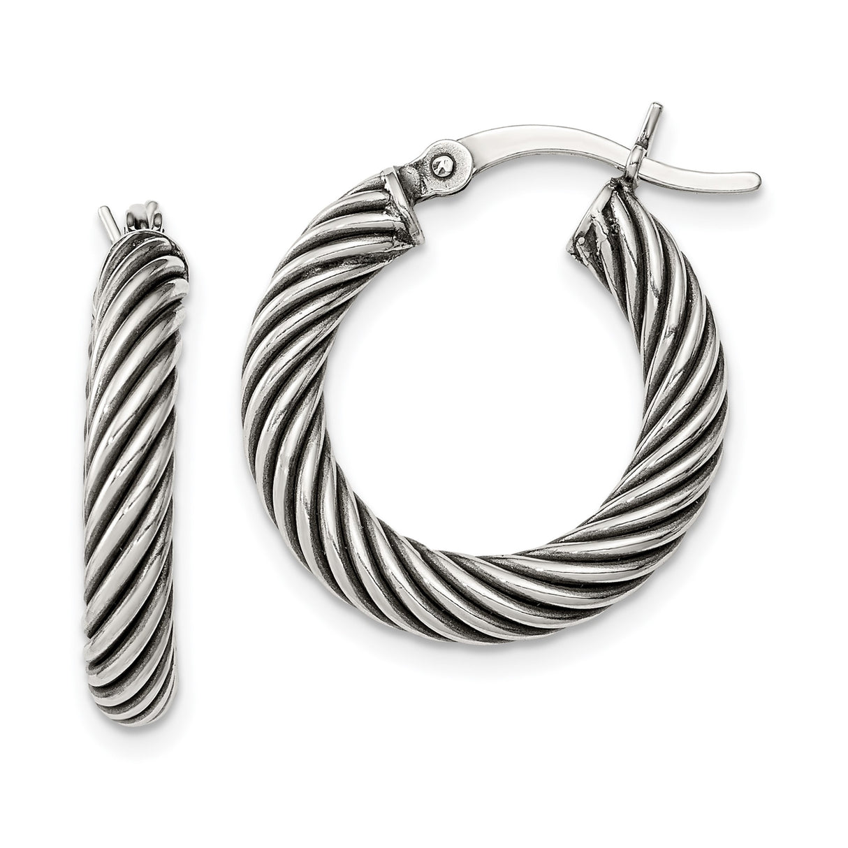 Sterling Silver Twisted Hoop Earrings with Bold Rope Design and Oxidized Detailing