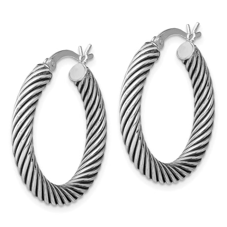Sterling Silver Twisted Rope Hoop Earrings with Bold Cable Design and Textured Finish