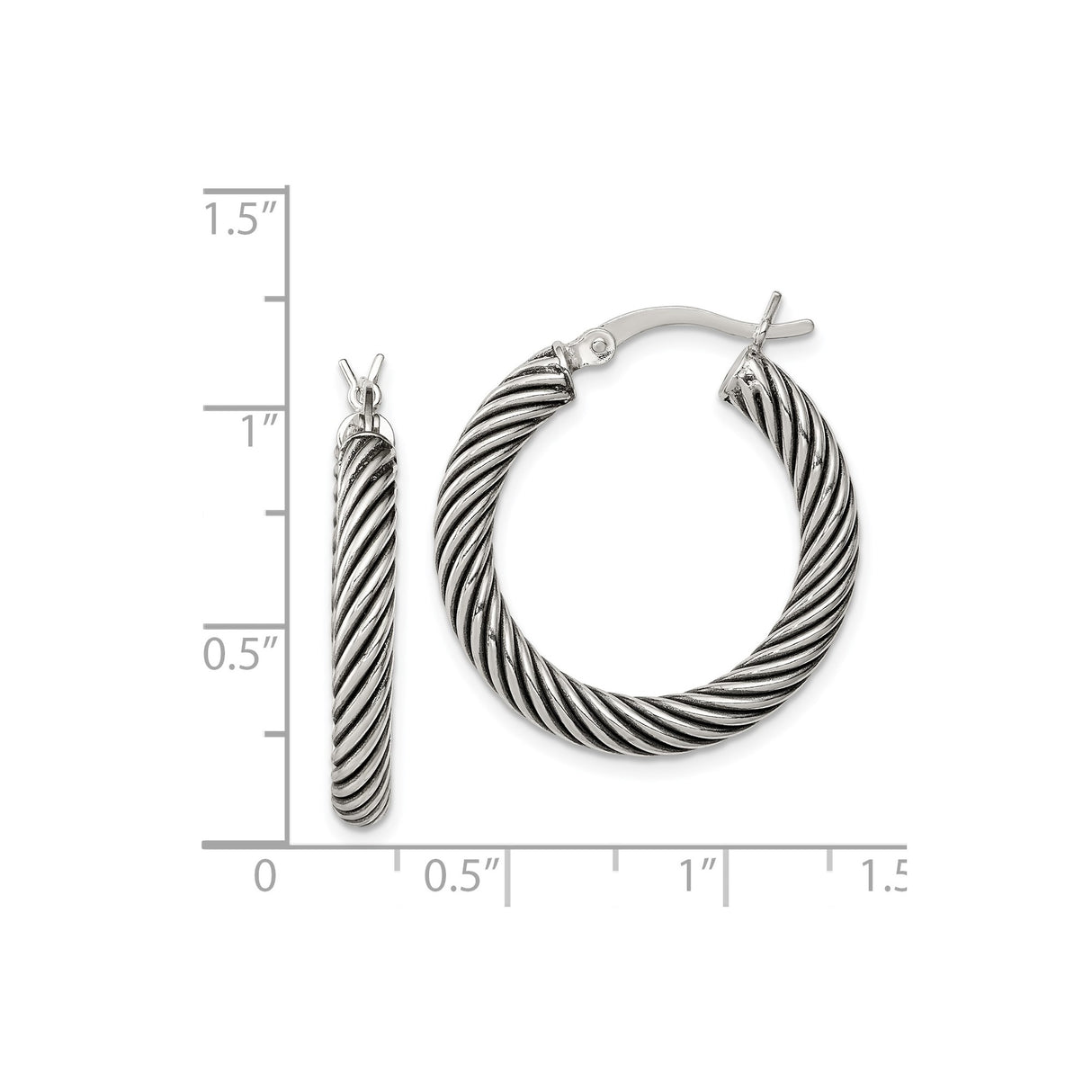 Sterling Silver Twisted Rope Hoop Earrings with Bold Cable Design and Textured Finish