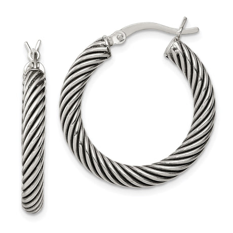 Sterling Silver Twisted Rope Hoop Earrings with Bold Cable Design and Textured Finish