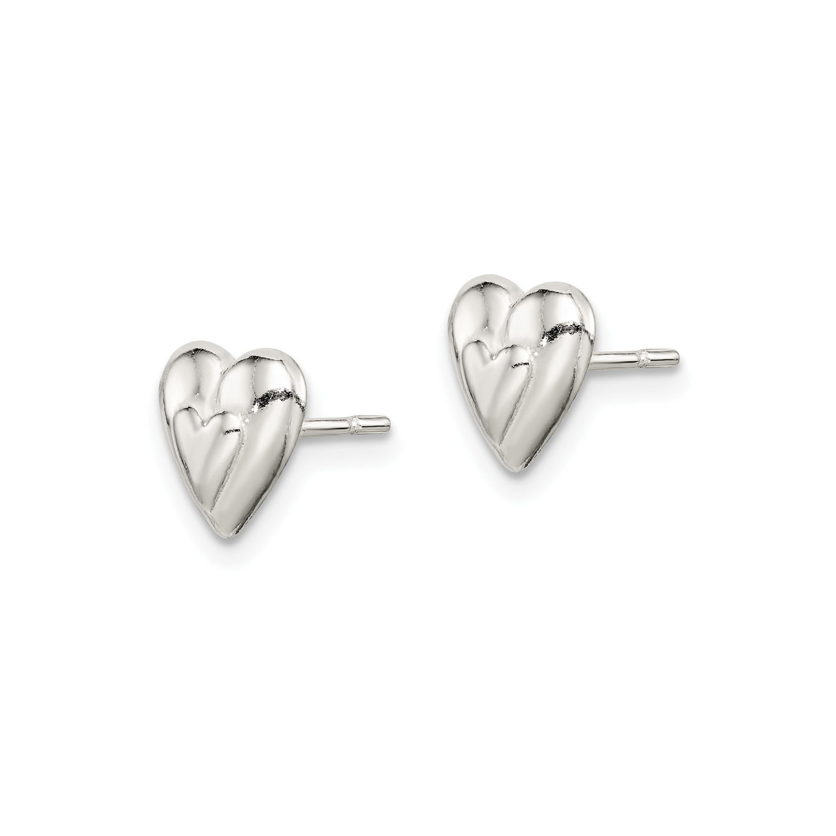 Sterling Silver Heart Stud Earrings, Double Heart Design, Polished Finish, Dainty Romantic Style