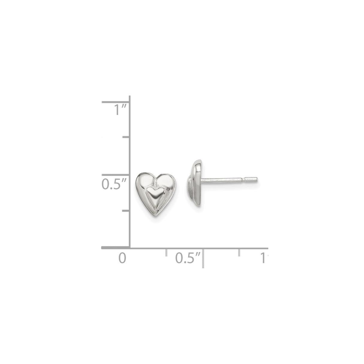 Sterling Silver Heart Stud Earrings, Double Heart Design, Polished Finish, Dainty Romantic Style
