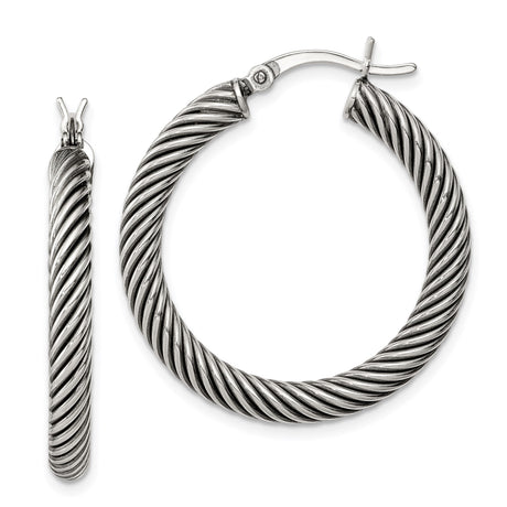 Sterling Silver Hoop Earrings with Twisted Rope Design, Bold Textured Statement Style for Women