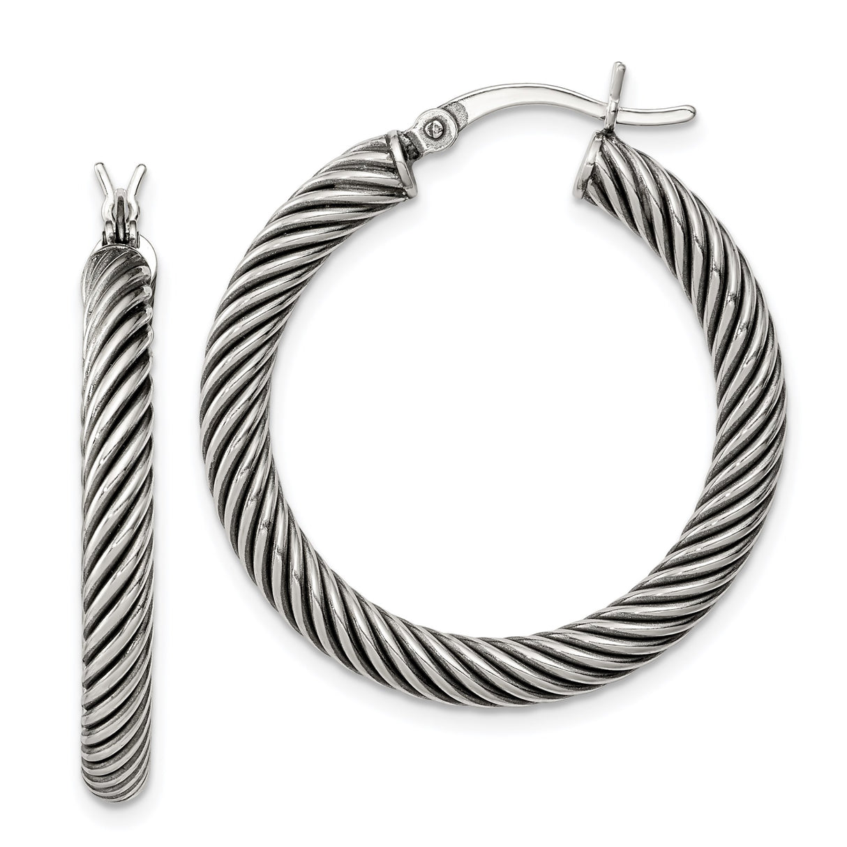 Sterling Silver Hoop Earrings with Twisted Rope Design, Bold Textured Statement Style for Women